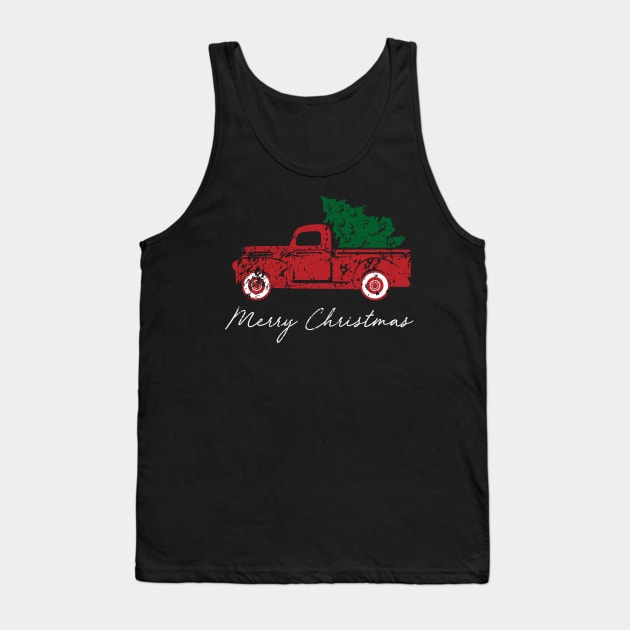 Merry Christmas Retro Vintage Red Truck Tank Top by Kimko